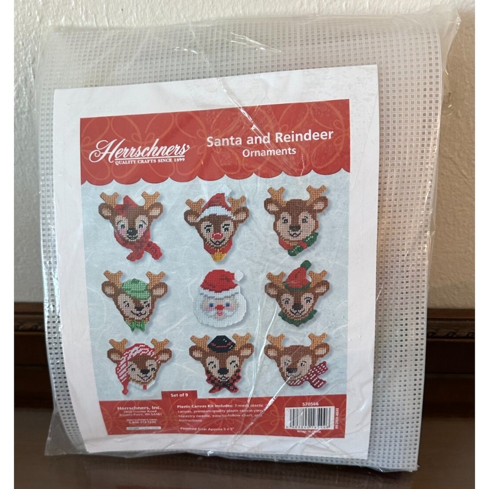 Herrschners Santa &‎ Reindeer Ornaments Plastic Canvas Kit Retro Style